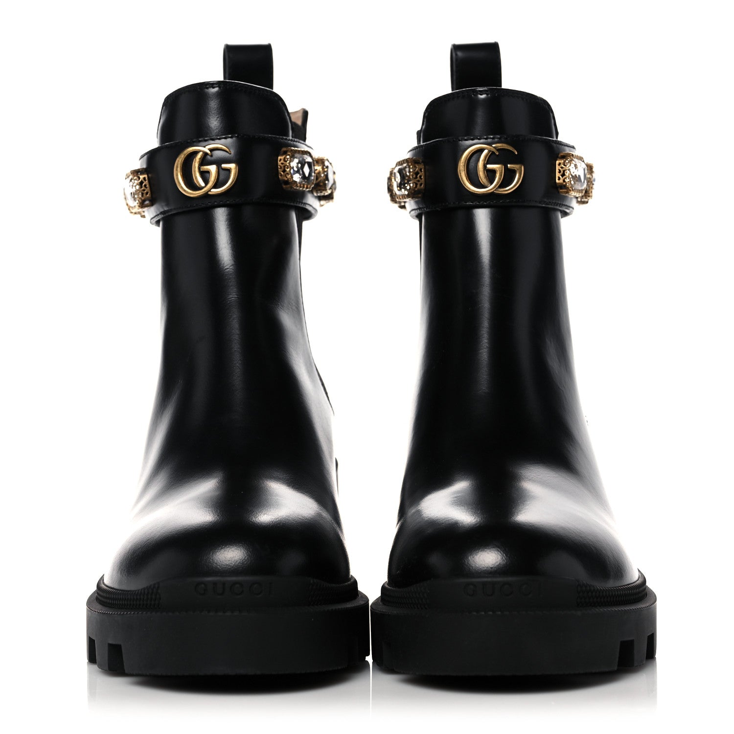 Gucci Calfskin Crystal GG Trip Chelsea Ankle Boots 38 Black 2 of 12
