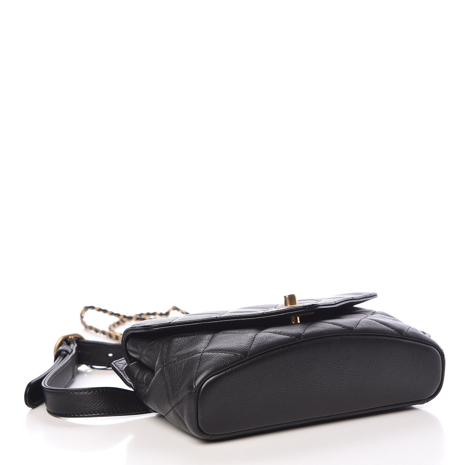Chanel Calfskin Quilted Carry With Chic Flap Waist Bag With Chain Black 4 of 10
