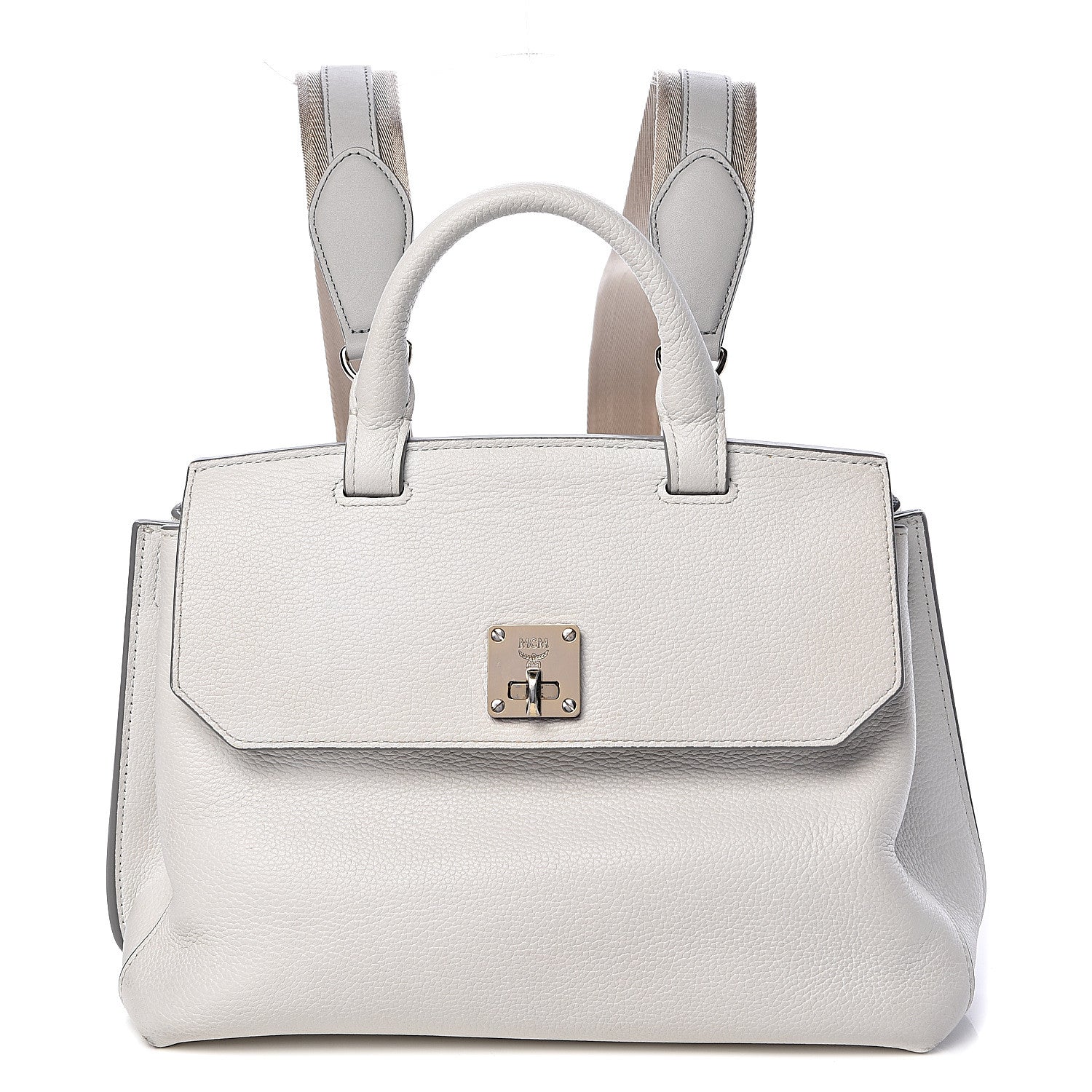 MCM Grained Calfskin Medium Milla Convertible Backpack White Flake 1 of 17