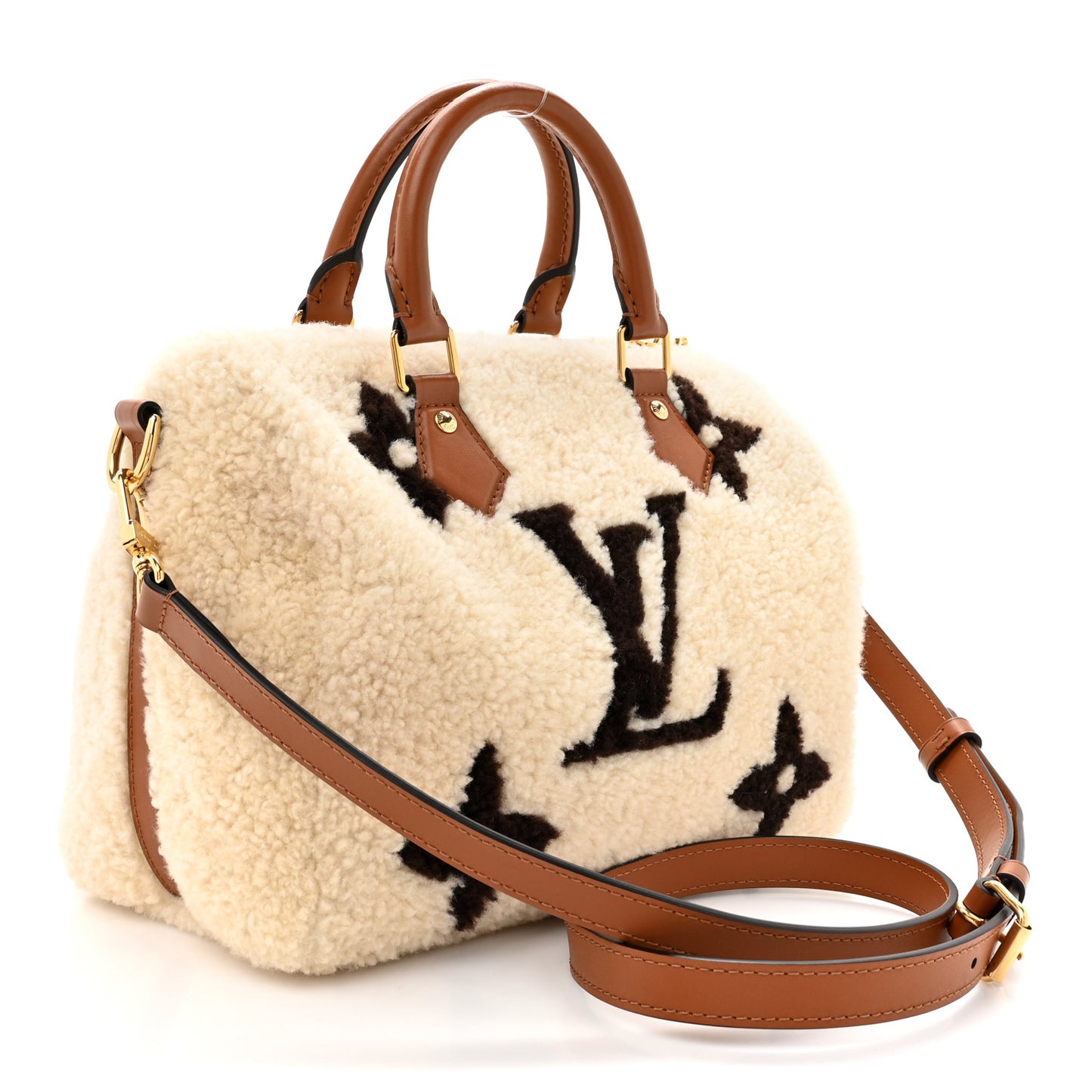 Monogram Shearling Speedy Bandouliere 25 Cream Brown