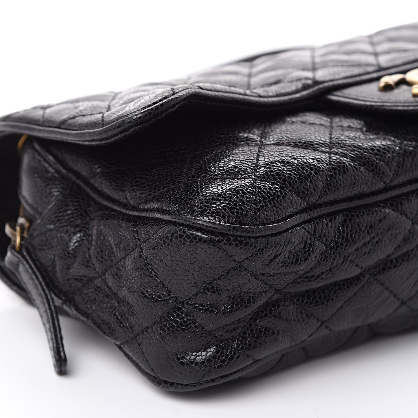Crumpled Grained Calfskin Quilted Small Shiva Flap Black