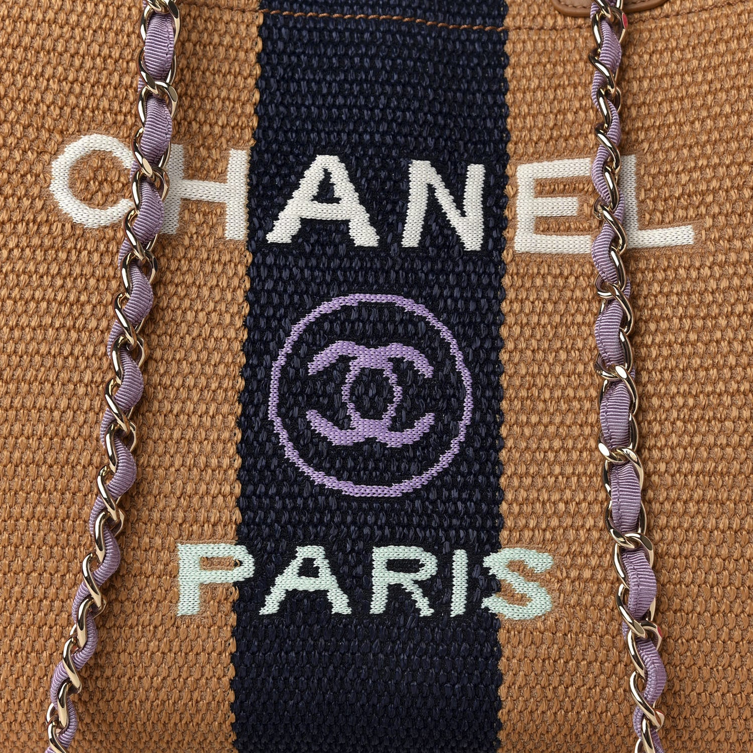 Chanel Straw Raffia Calfskin Striped Medium Deauville Tote Dark Beige Fuchsia Navy Blue 10 of 10