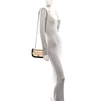 Chanel Lambskin Caviar Lovely Chains Flap Shoulder Bag Ivory Black 2 of 10