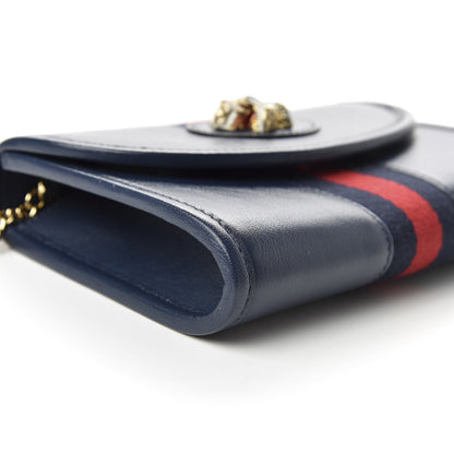Gucci Textured Calfskin Web Mini Rajah Slim Flap Shoulder Bag Blue 7 of 10