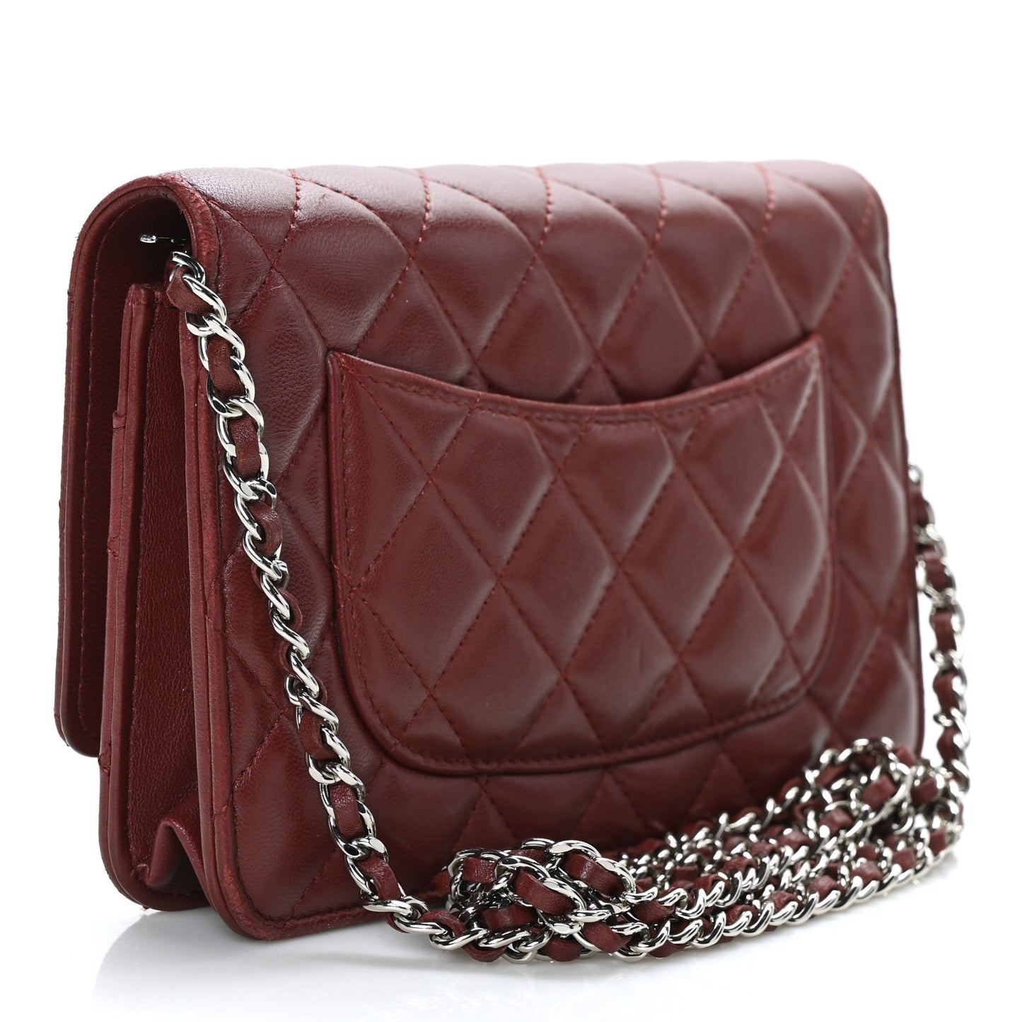 Lambskin Quilted Wallet On Chain WOC Burgundy
