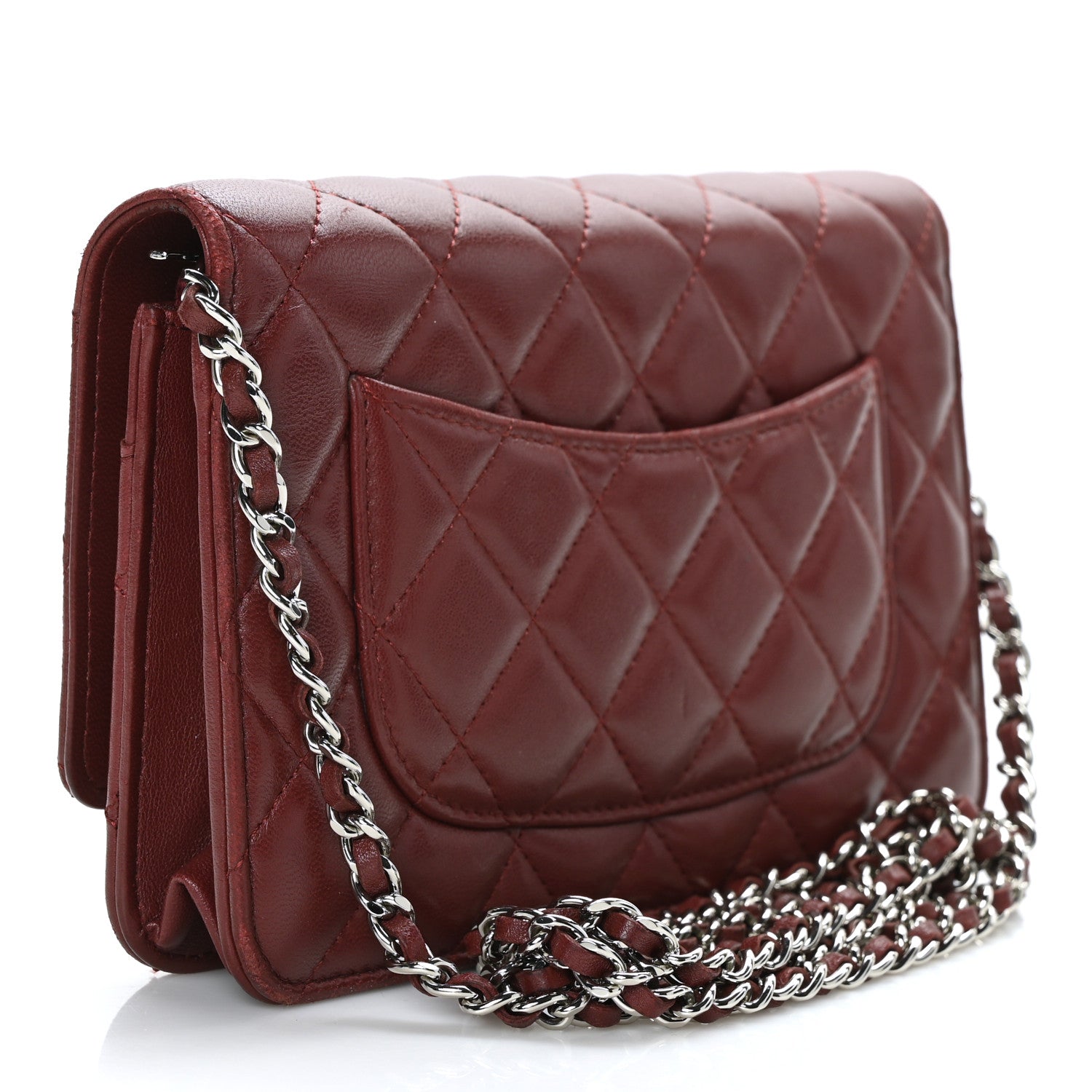 Chanel Lambskin Quilted Wallet On Chain WOC Burgundy 3 of 10
