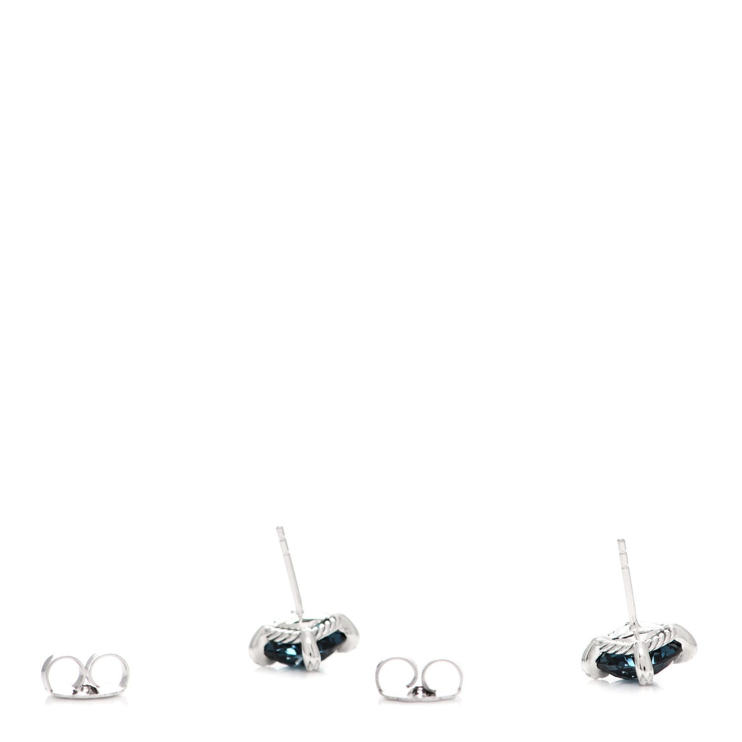 David Yurman Sterling Silver Diamond Hampton Blue Topaz 9mm Chatelaine Earrings 3 of 4