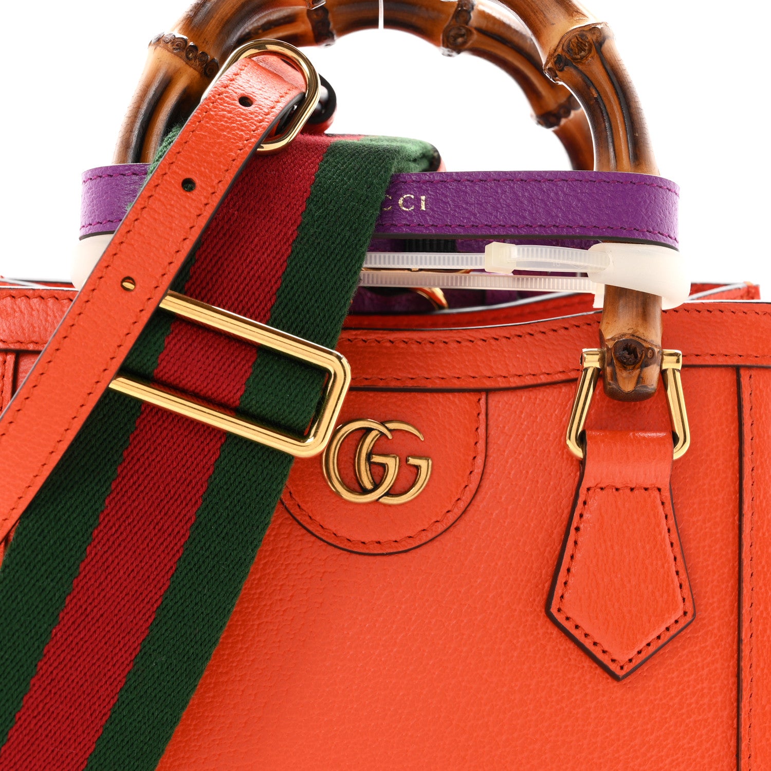 Gucci Textured Dollar Calfskin Web Mini Diana Tote Bag Deep Orange Spicy Cyclamin 7 of 9