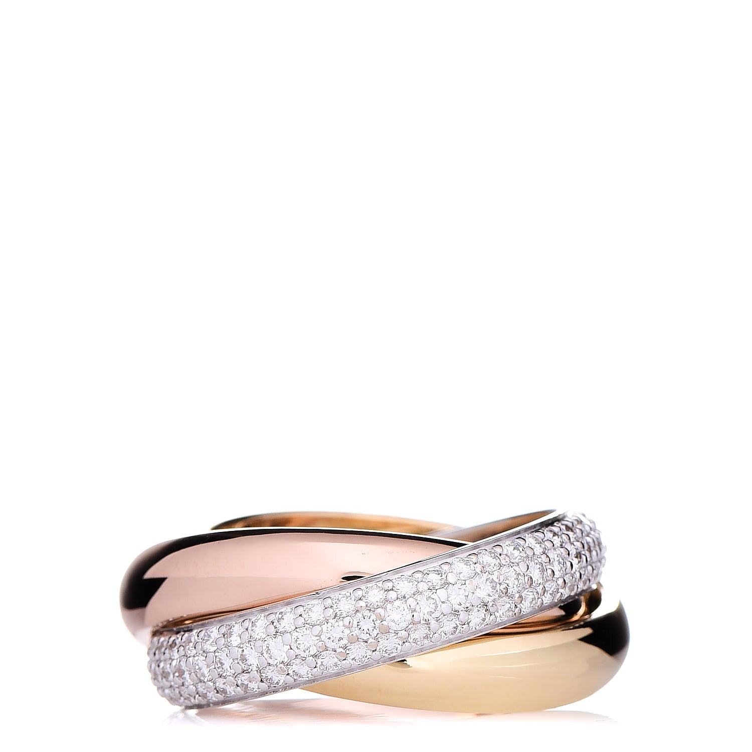 Cartier 18K White Yellow Pink Gold Diamond Classic Trinity Paved Ring 49 4.75 1 of 6