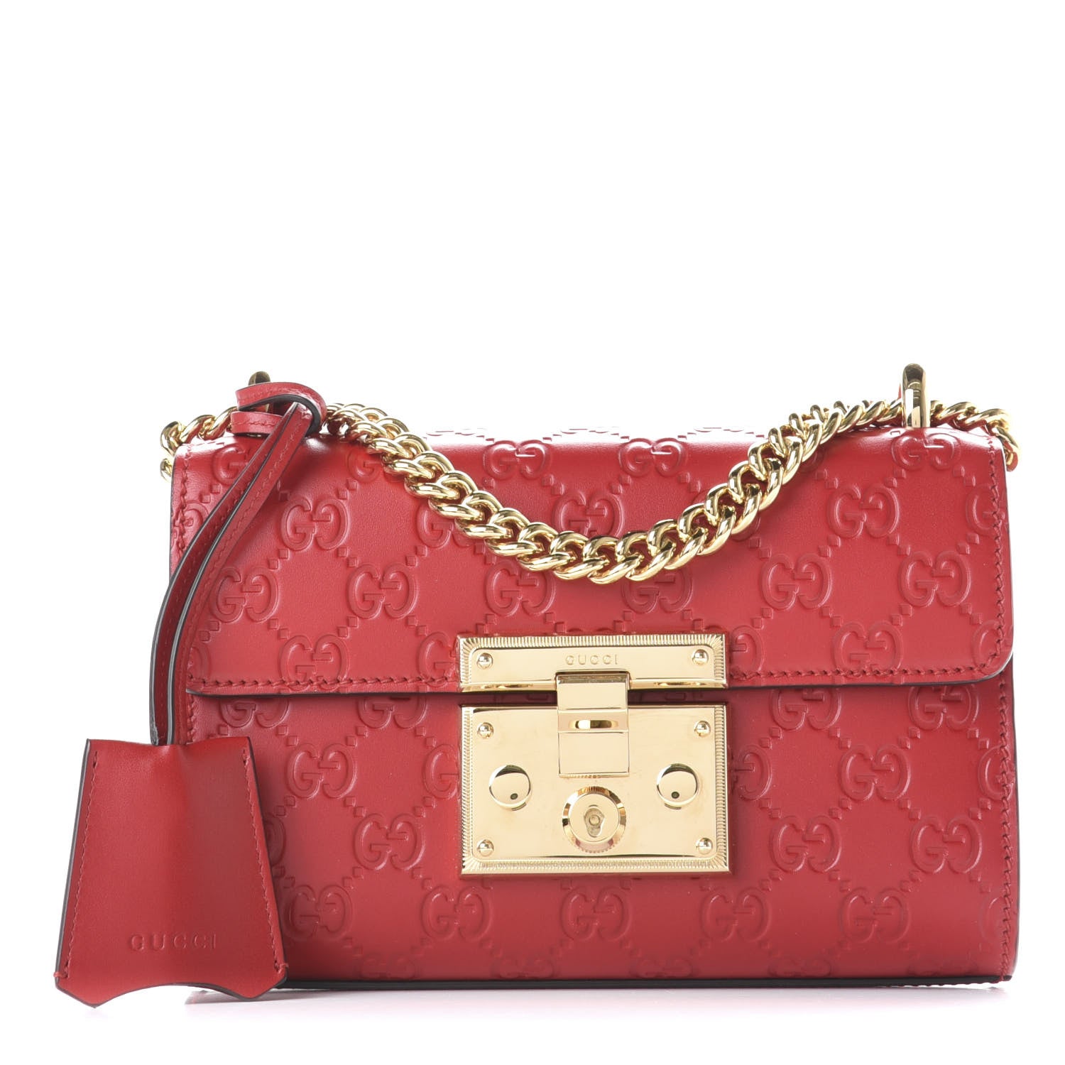 Gucci Guccissima Small Padlock Shoulder Bag Hibiscus Red 1 of 10