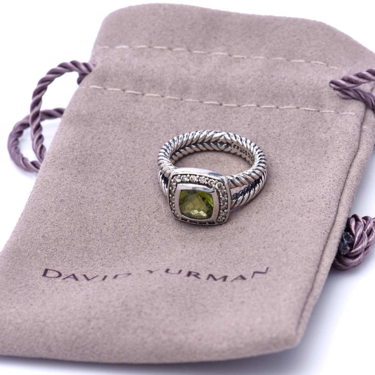 Sterling Silver Diamond Peridot 7mm Petite Albion Ring 49 5