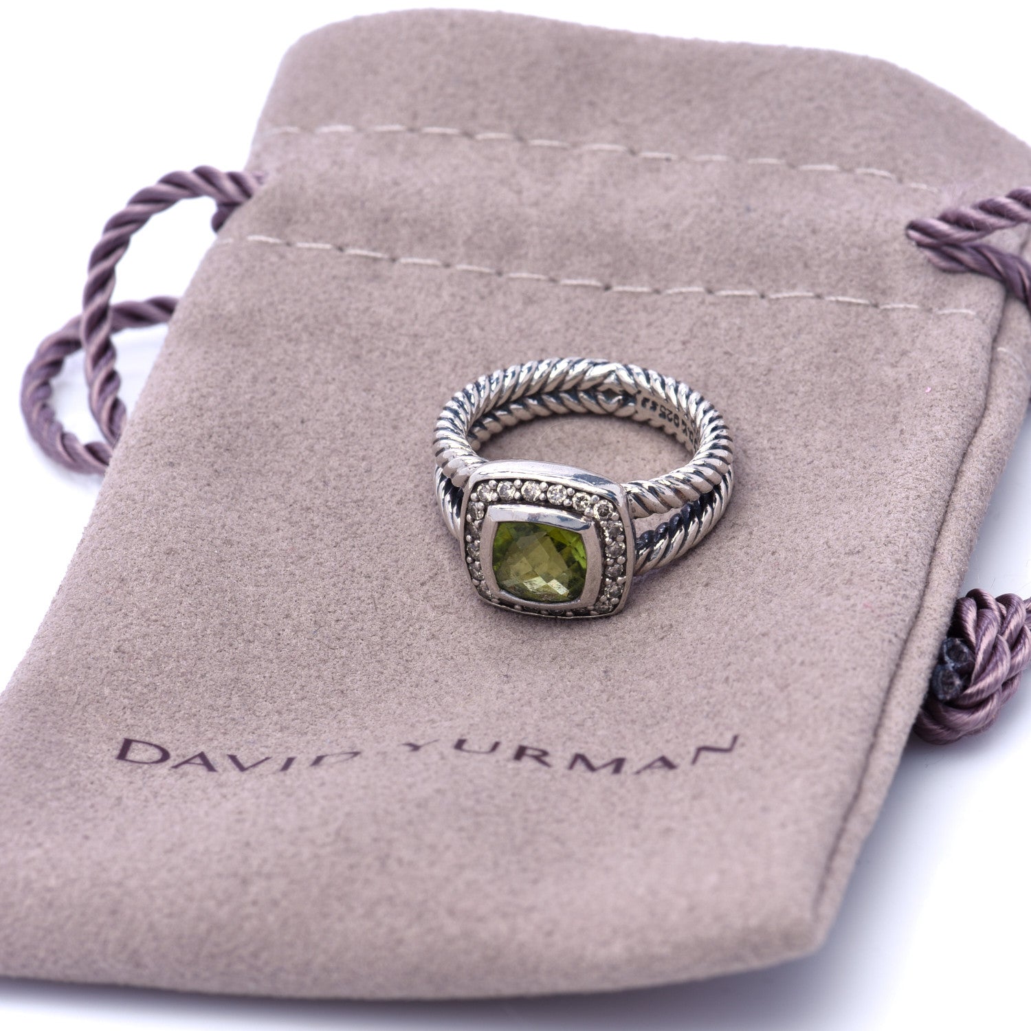 David Yurman Sterling Silver Diamond Peridot 7mm Petite Albion Ring 49 5 6 of 6