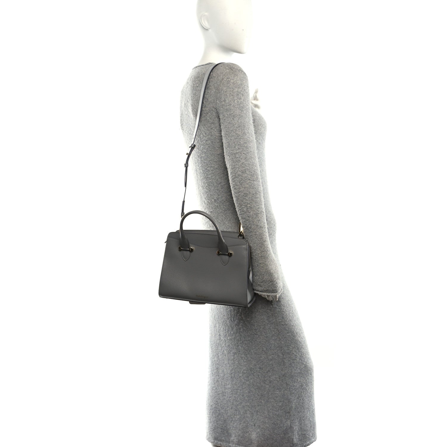 Salvatore Ferragamo Hammered Calfskin Today Satchel Grey 2 of 11
