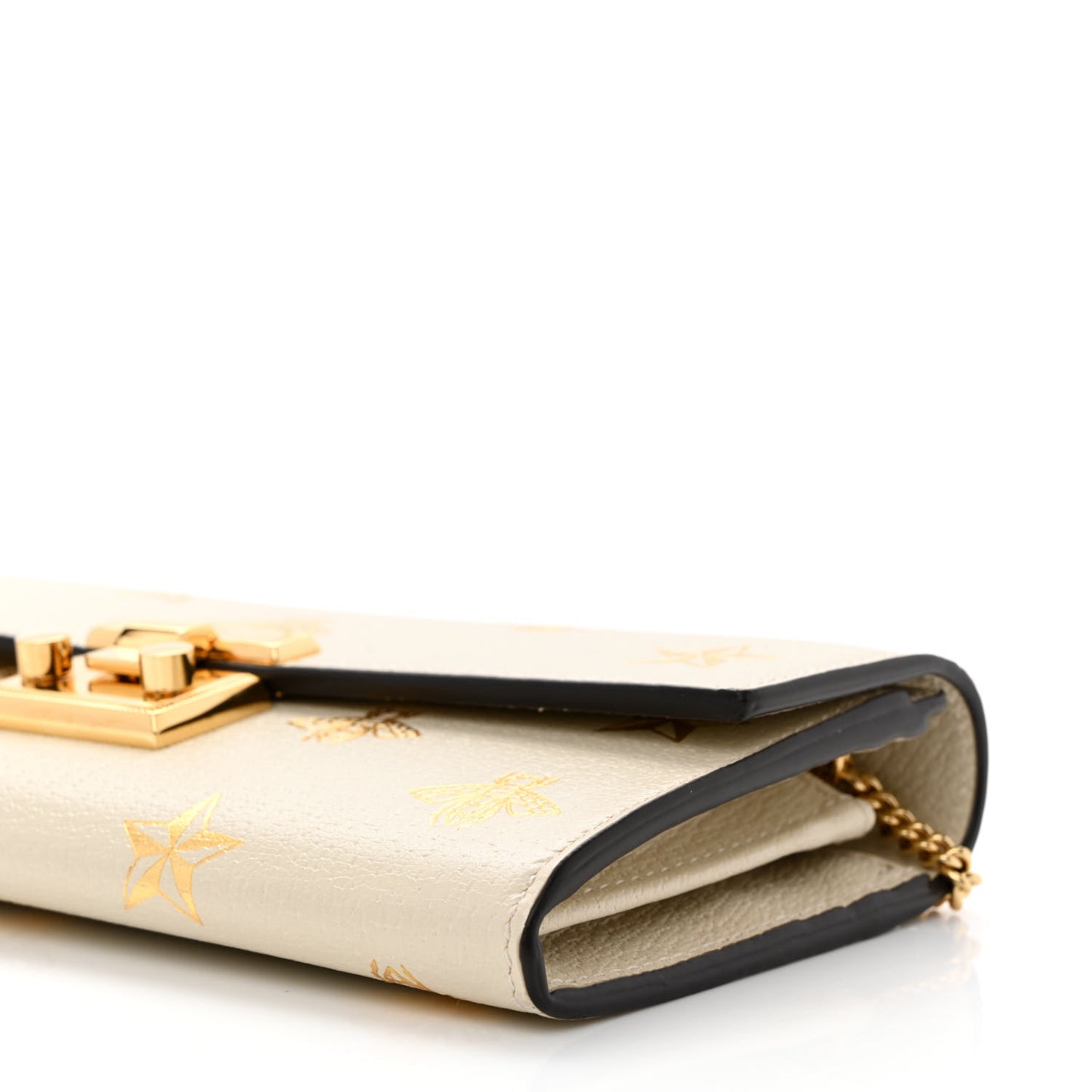 Grained Calfskin Bee Star Continental Chain Wallet White