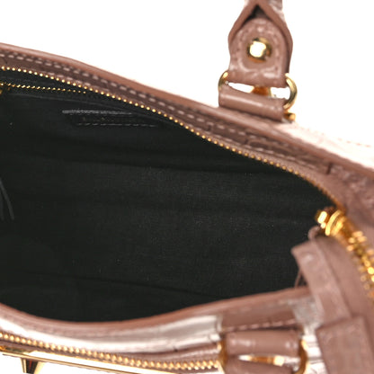 Balenciaga Shiny Supple Calfskin Crocodile Embossed Gold Metallic Edge Hardware Mini City Nude Beige 5 of 8