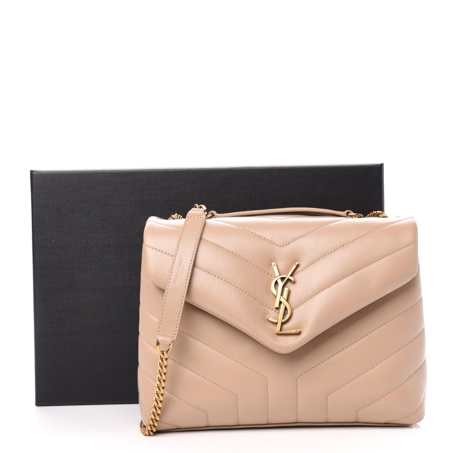 Saint Laurent Calfskin Y Quilted Monogram Small Loulou Chain Satchel Dark Beige 12 of 12