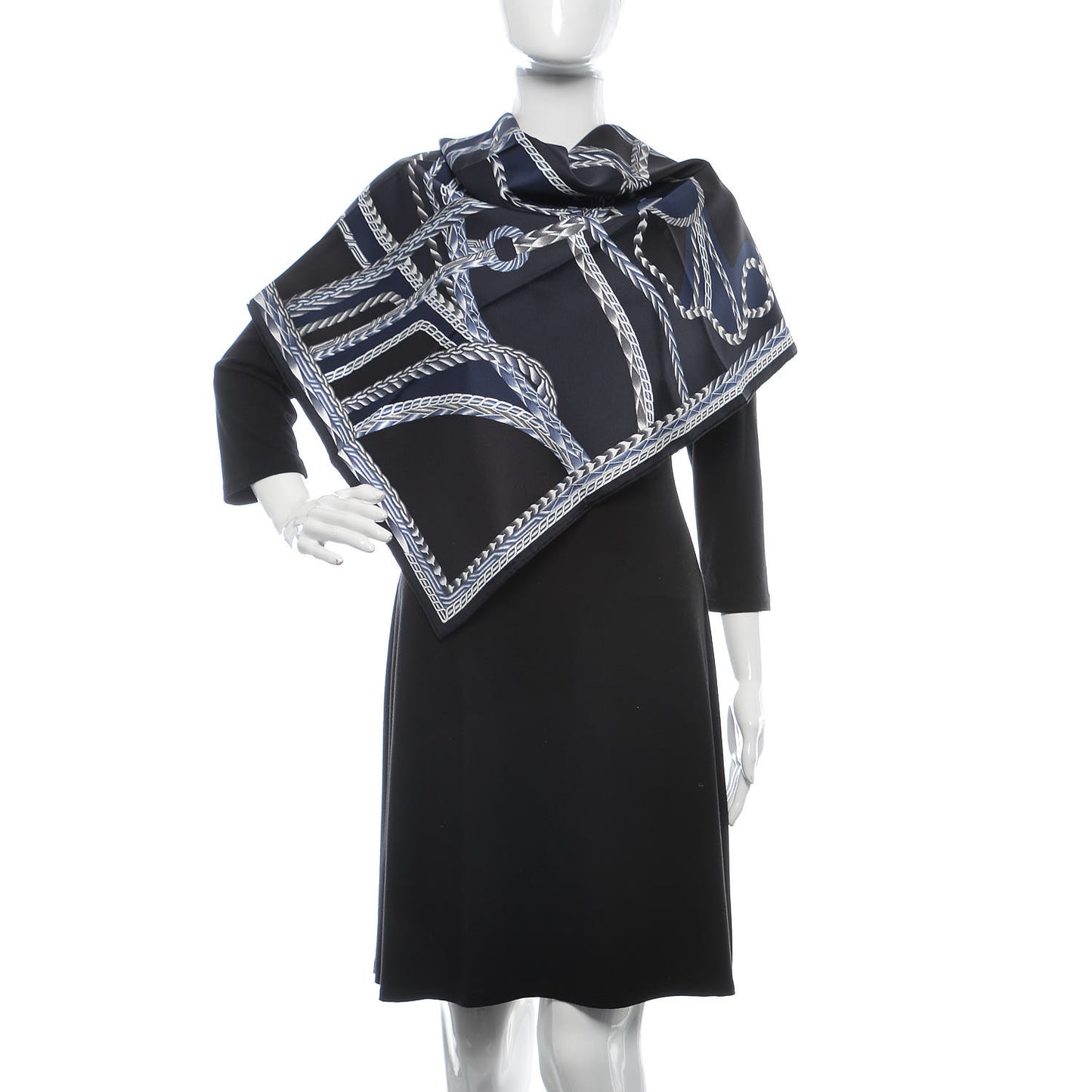 Silk Robe Du Soir Scarf 90 Marine Encre Blanc