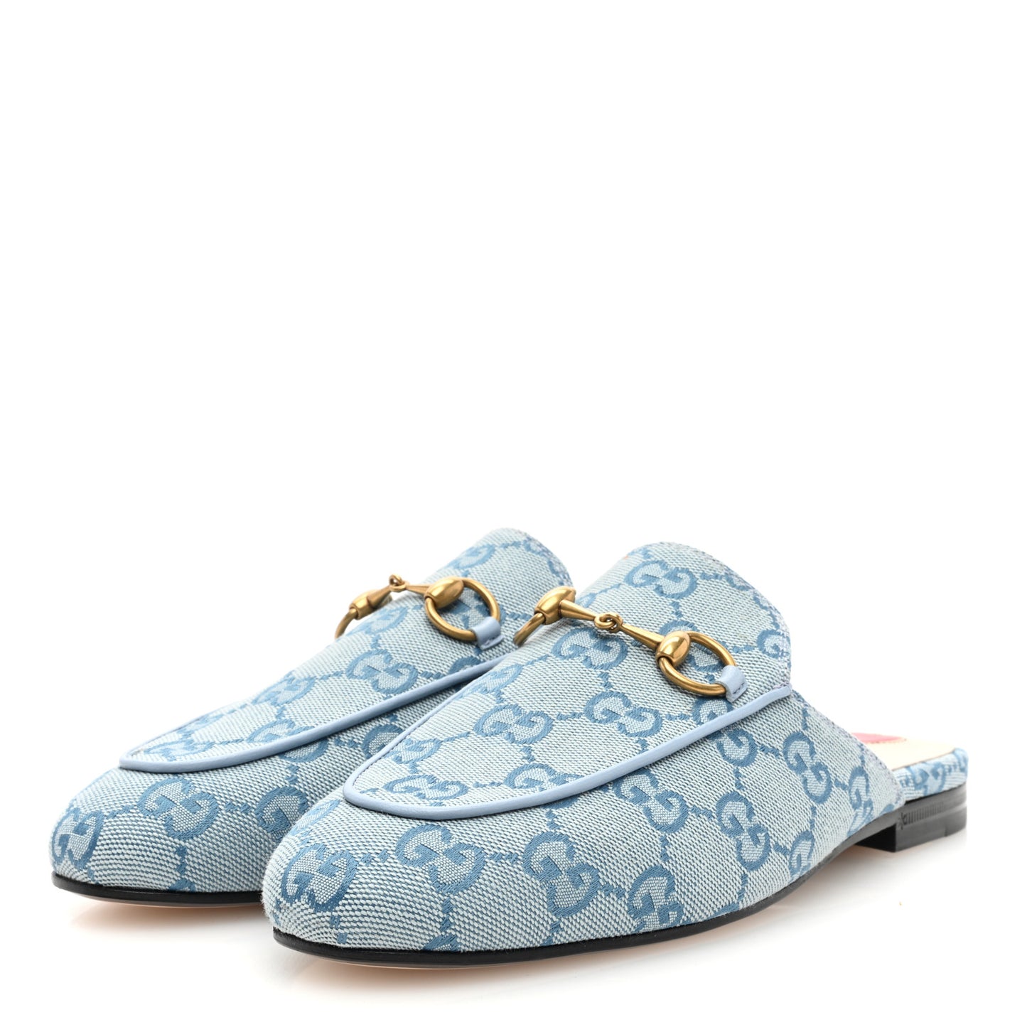 Canvas GG Monogram Nappa Womens Princetown Slippers 35.5 Porcelain Light Blue Dark Porcelain Light Blue