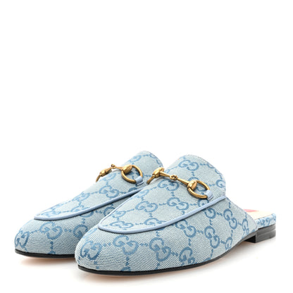 Gucci Canvas GG Monogram Nappa Womens Princetown Slippers 35.5 Porcelain Light Blue Dark Porcelain Light Blue 2 of 7