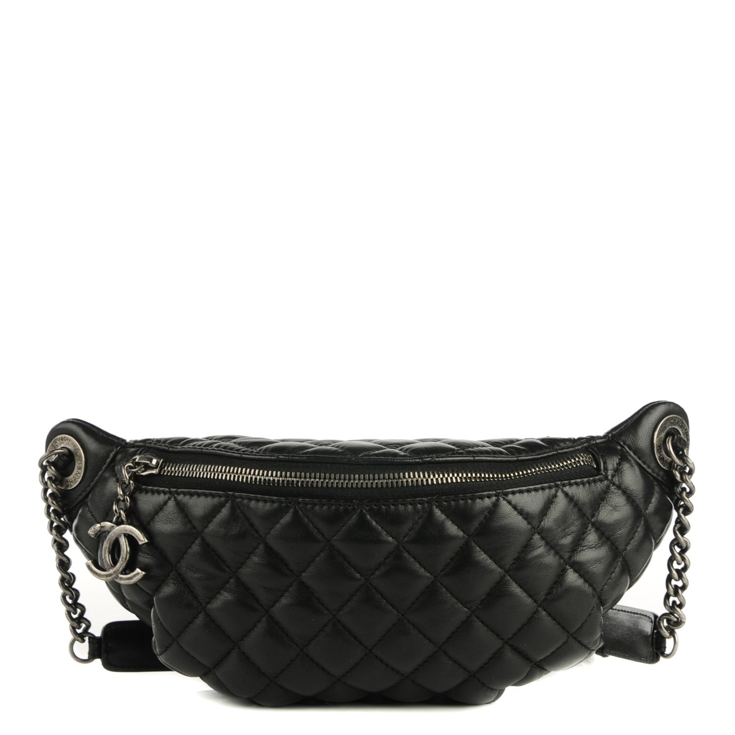 Lambskin Quilted Banane Waist Bag Fanny Pack Black