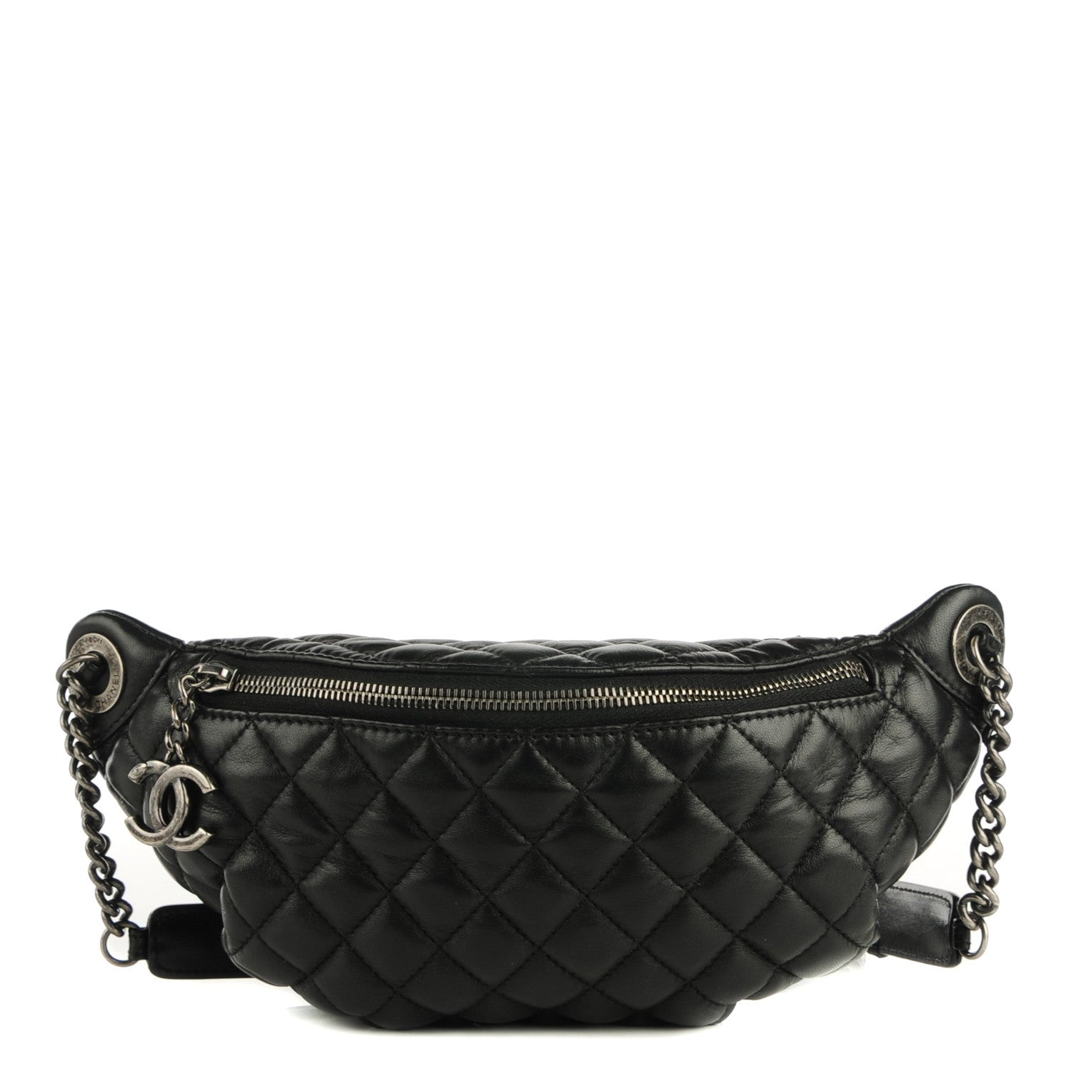 Chanel Lambskin Quilted Banane Waist Bag Fanny Pack Black 1 of 8