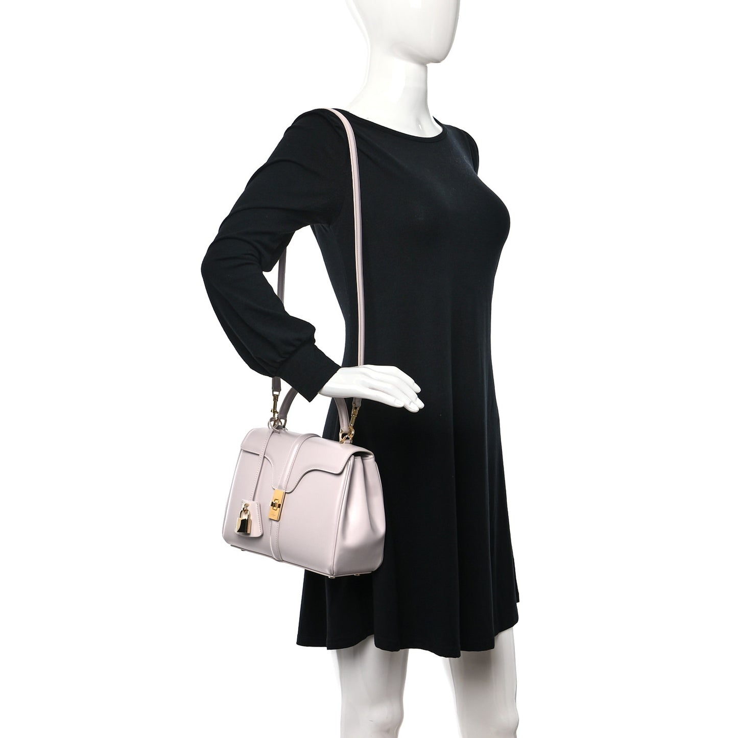 Satinated Calfskin Small 16 Top Handle Bag Poudre