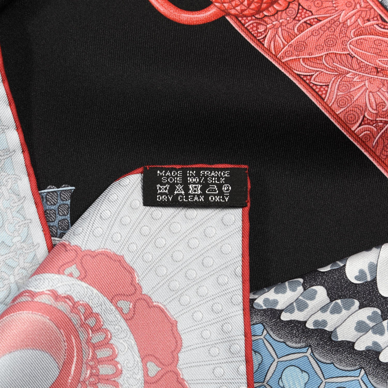 Hermes Silk Parures de Samourais Scarf 90 Black Rouge Bleu Jean 3 of 3