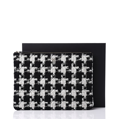 Chanel Tweed Quilted Medium Cosmetic Pouch Black Ecru White 10 of 10