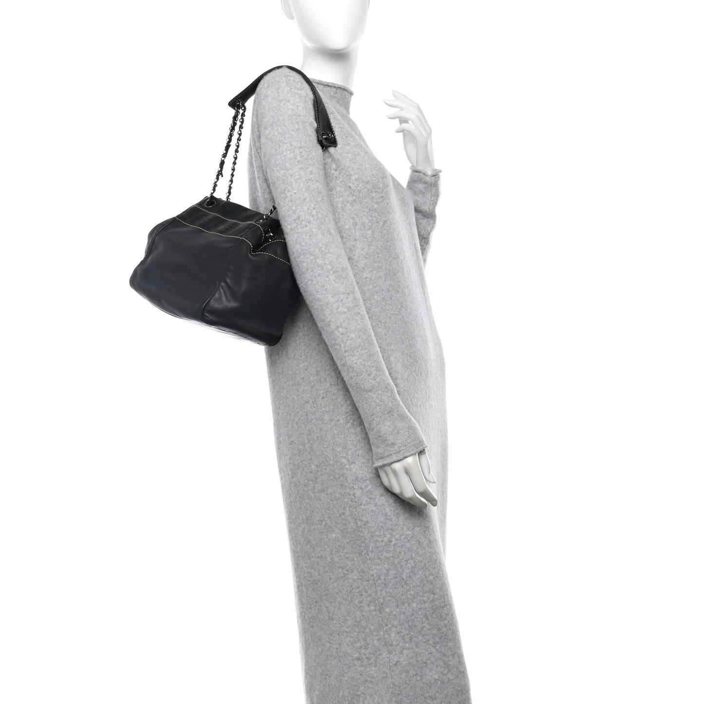 Lambskin Lax Accordion Shoulder Bag Black