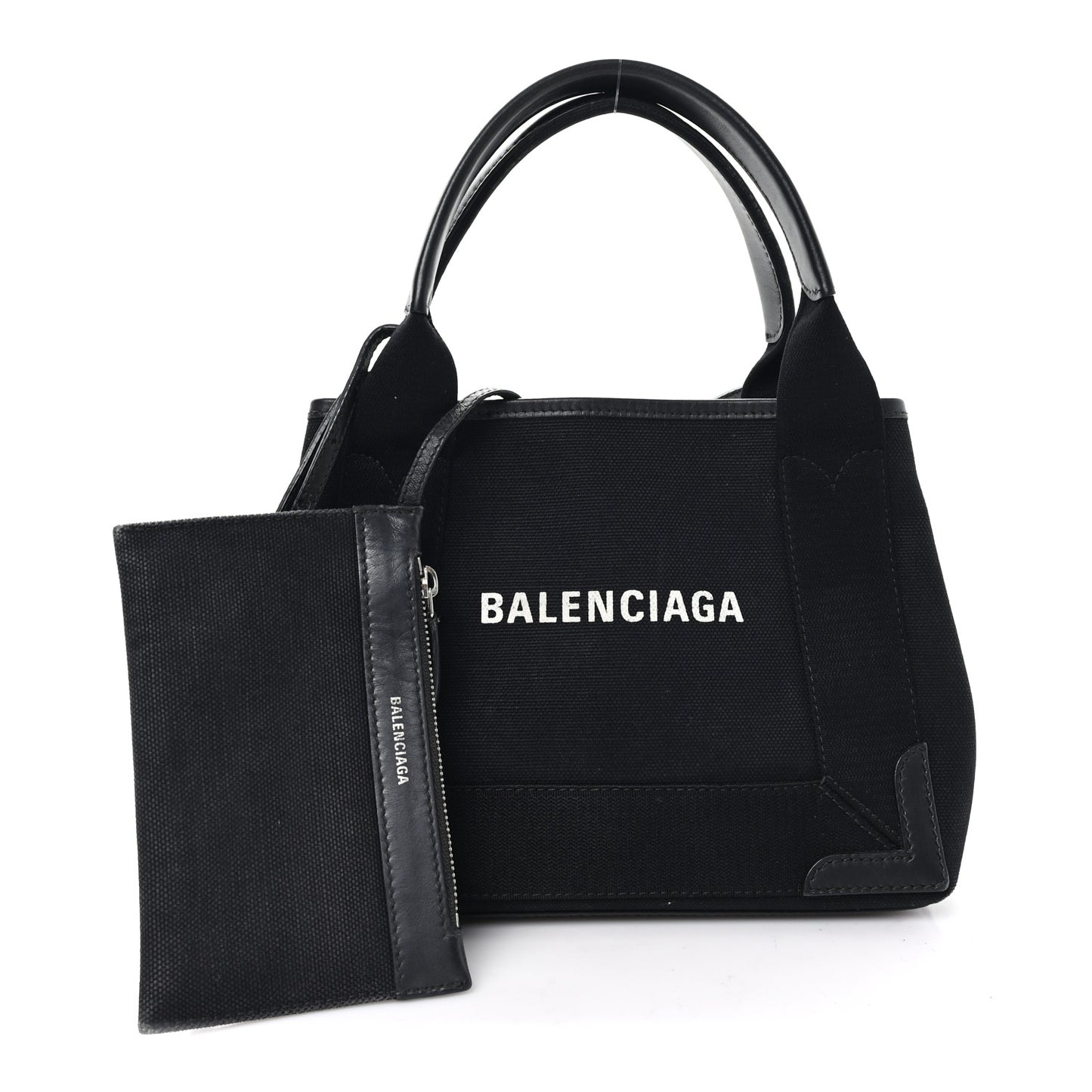 Cotton Canvas Calfskin Navy Cabas XS Black