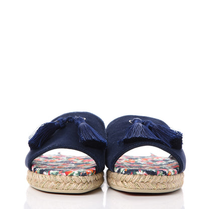Christian Louboutin Velvet Pacha Tasseled Espadrille Slides 36 Blue 2 of 10