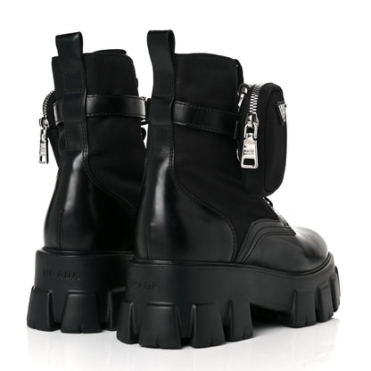 Prada Spazzolato Rois Re-Nylon Metal Triangle Logo Monolith Pouch Pocket 55mm Boots 39.5 Black 8 of 12