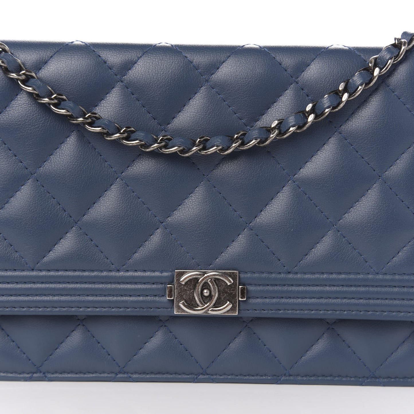 Lambskin Quilted Boy Wallet On Chain WOC Blue