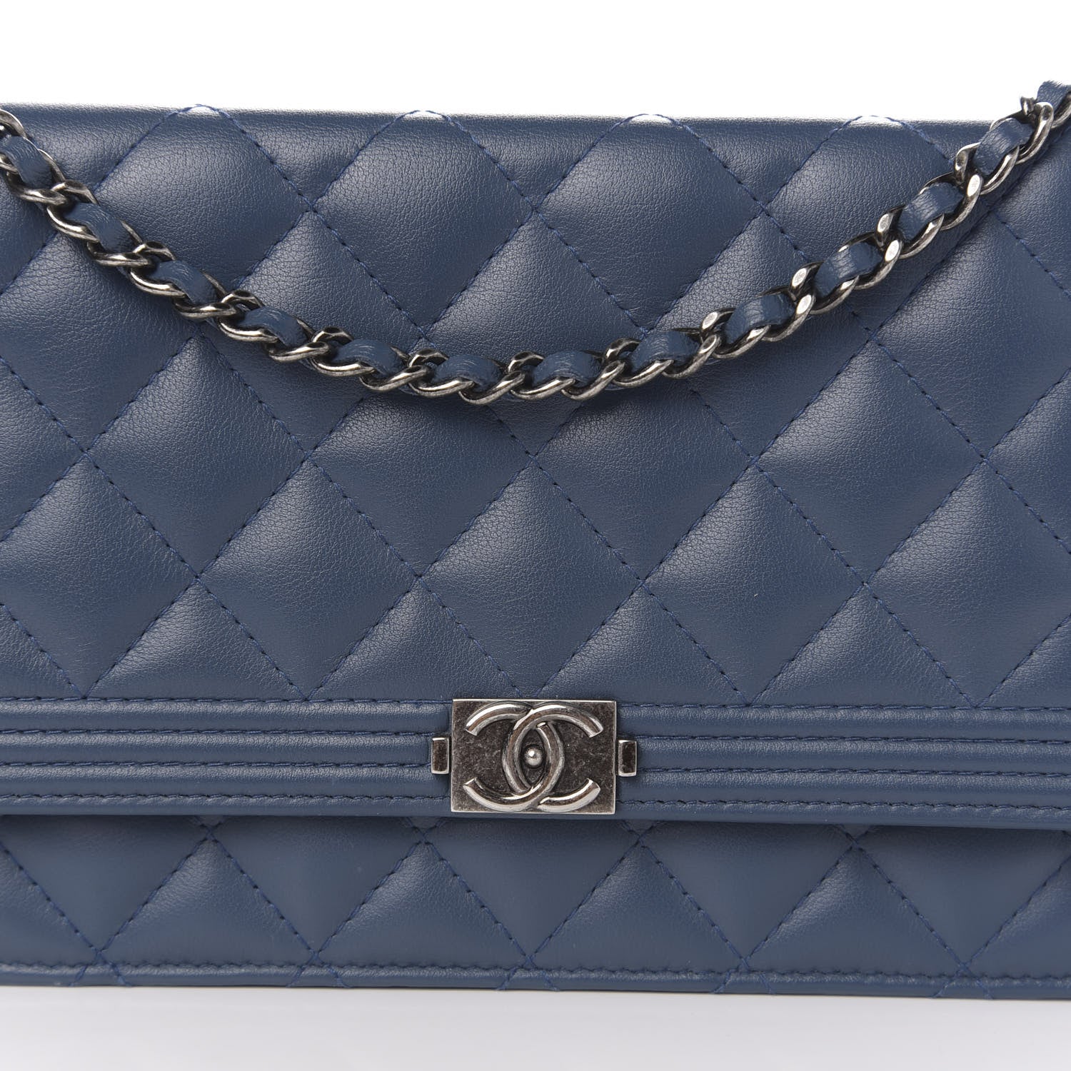 Chanel Lambskin Quilted Boy Wallet On Chain WOC Blue 11 of 12