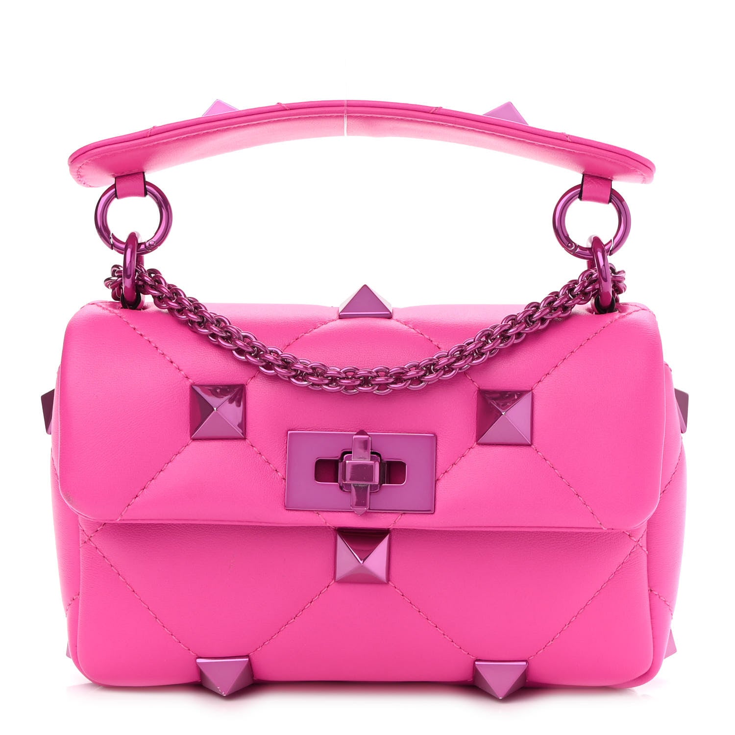 Valentino Garavani Nappa Lacquer Monochrome Small Roman Stud Shoulder Bag Pink PP 1 of 8