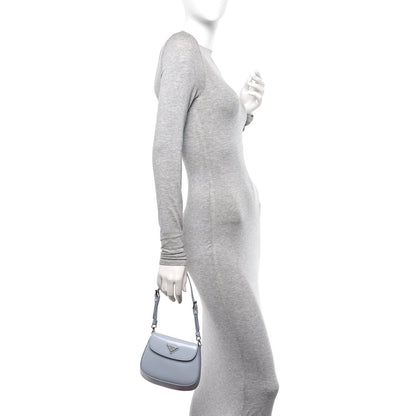 Prada Spazzolato Mini Cleo Flap Adjustable Strap Shoulder Bag Fiordaliso 2 of 9