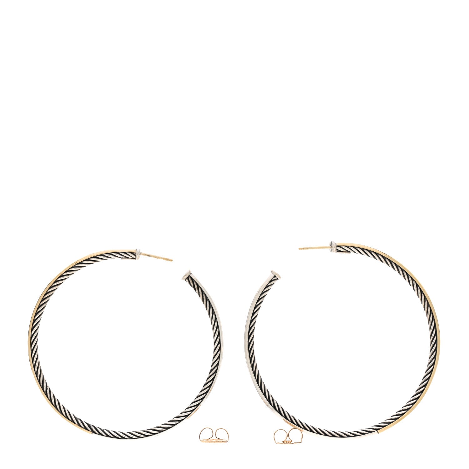 David Yurman Sterling Silver 18K Yellow Gold Sculpted Cable Hoop Earrings 3 of 4
