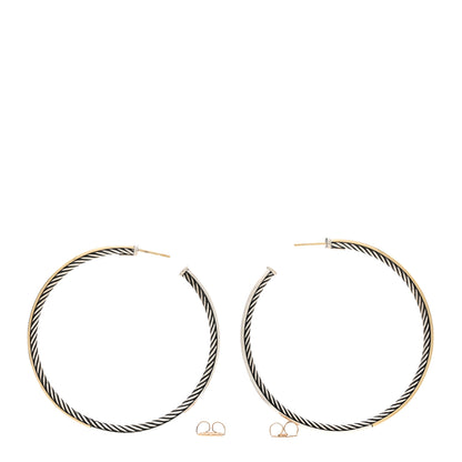 David Yurman Sterling Silver 18K Yellow Gold Sculpted Cable Hoop Earrings 3 of 4