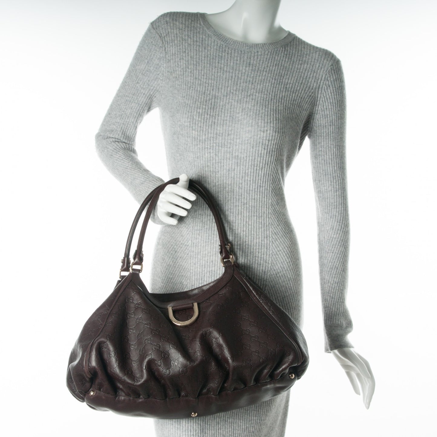 Guccissima Large D Gold Shoulder Bag Chocolate