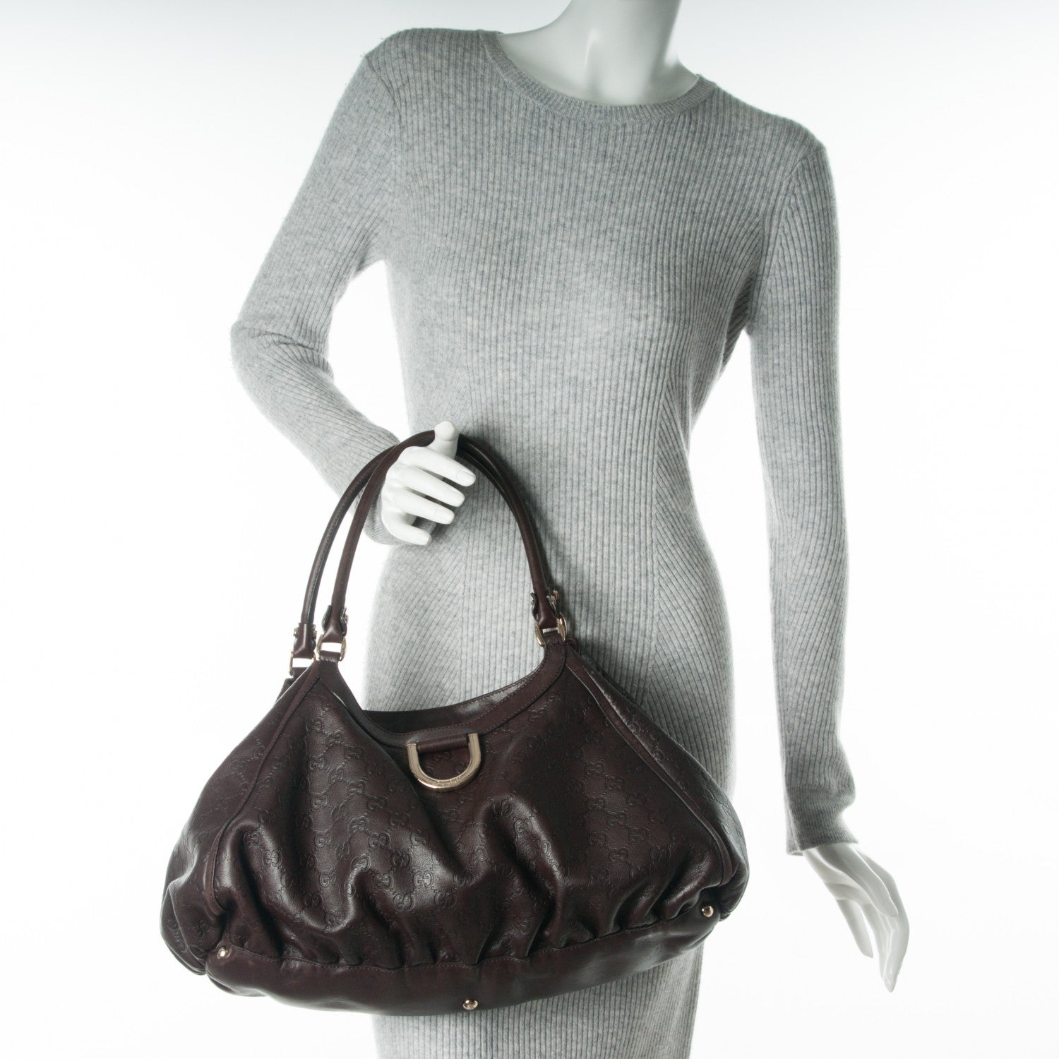 Gucci Guccissima Large D Gold Shoulder Bag Chocolate 2 of 7