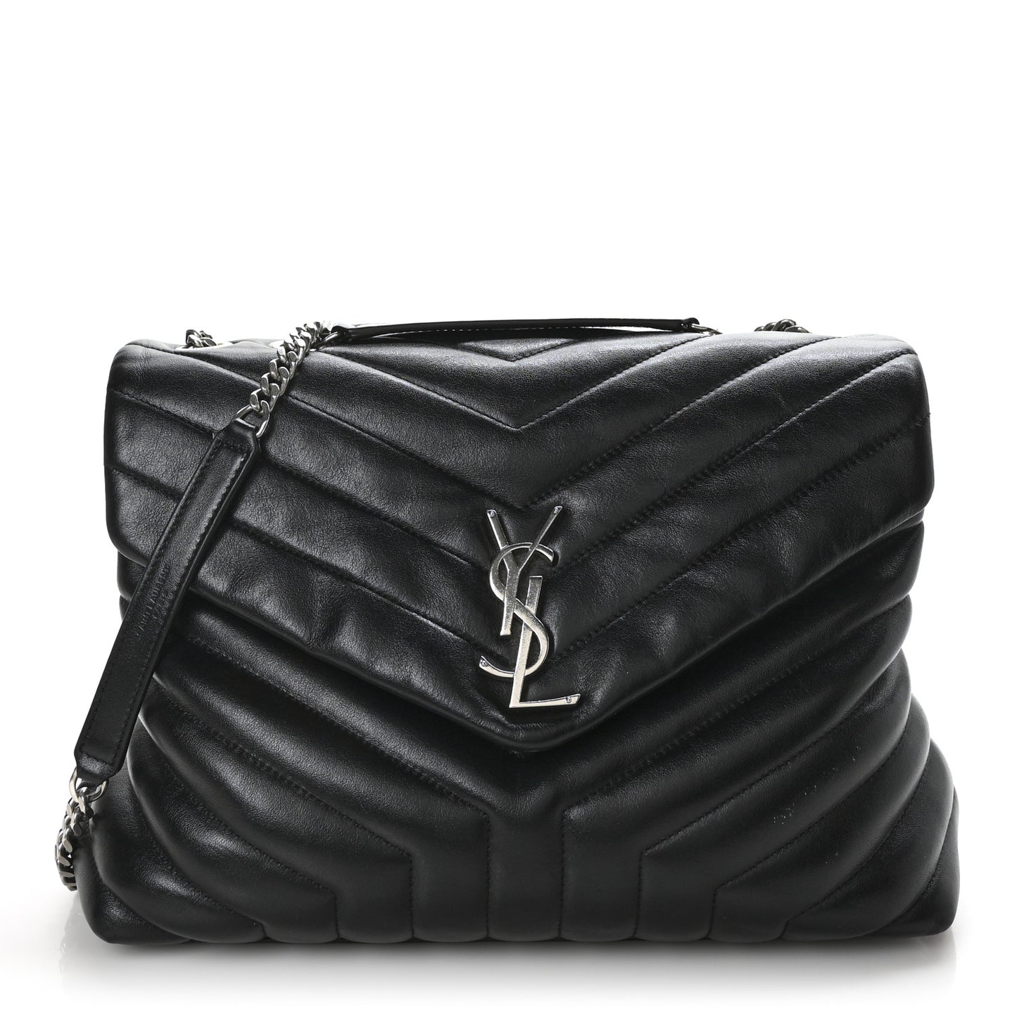 Calfskin Y Quilted Monogram Medium Loulou Chain Satchel Black