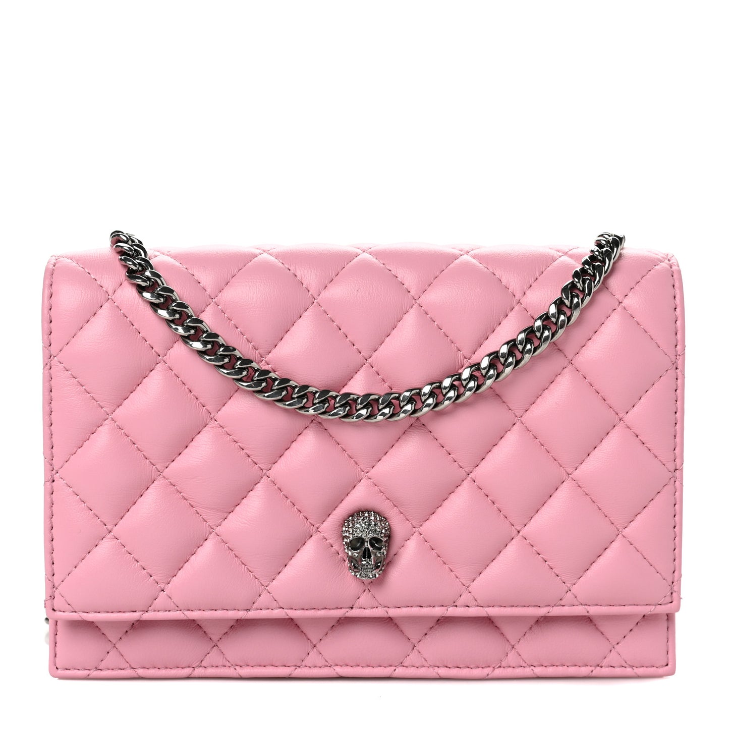 Calfskin Quilted Skull Small Chain Crossbody Bag Pink