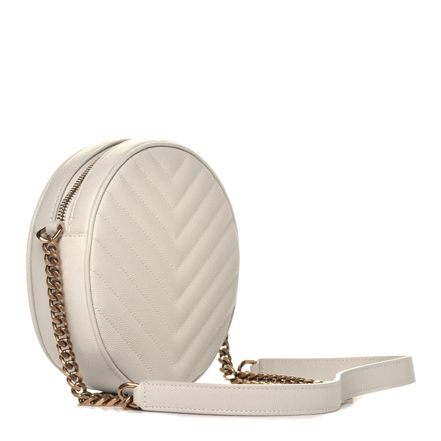 Saint Laurent Grain De Poudre Matelasse Chevron Quilted Round Vinyle Camera Bag Crema Soft 3 of 7