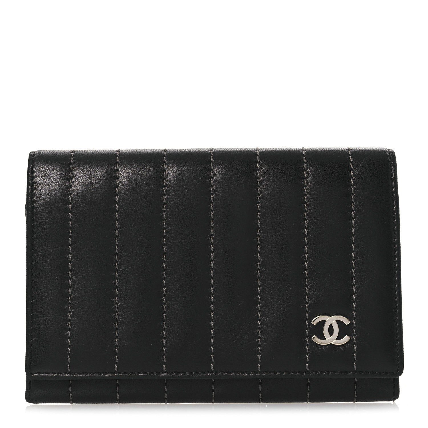 Chanel Lambskin Vertical Quilted Mademoiselle Compact Wallet Black 1 of 12