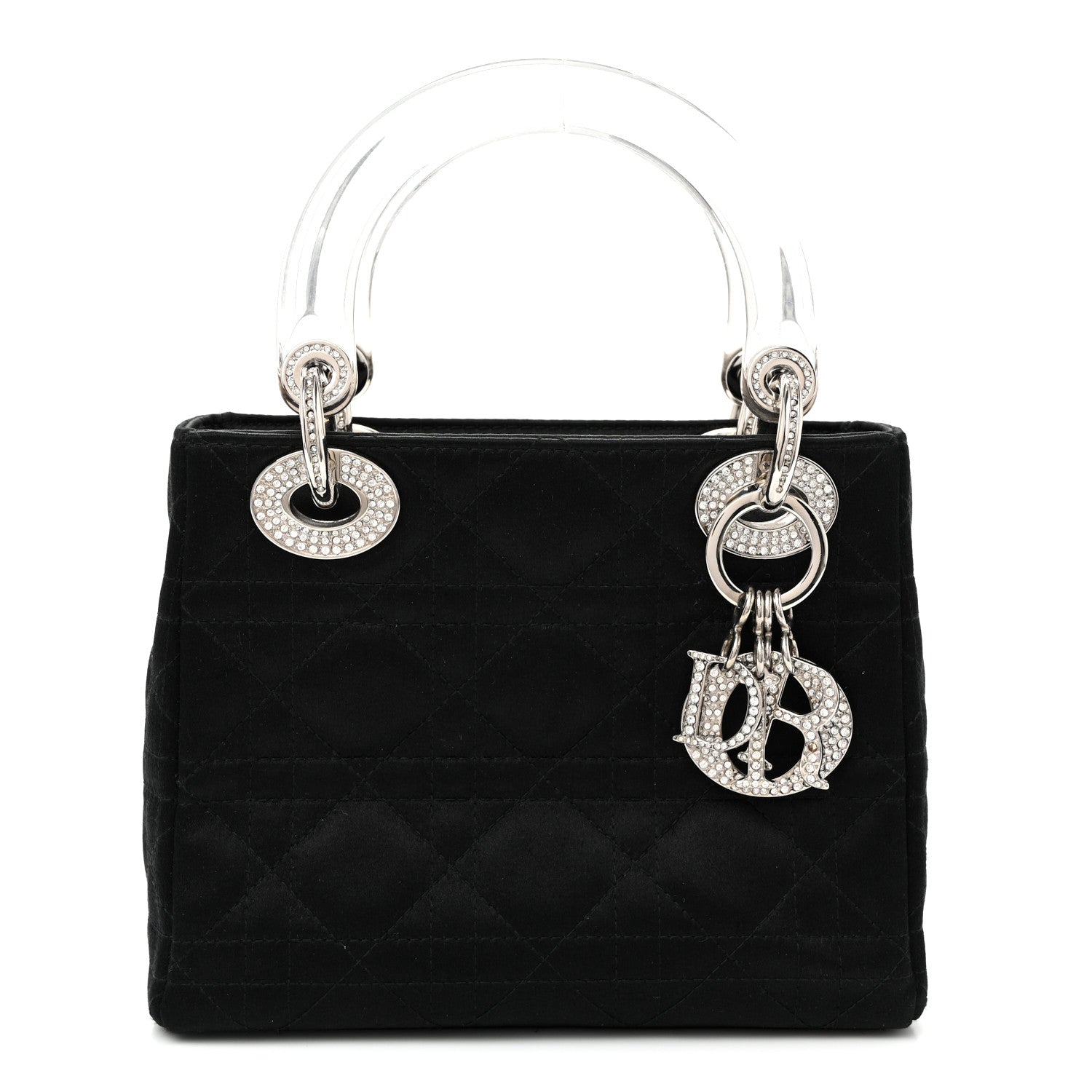 Christian Dior Satin Swarovski Crystal Acrylic PVC Cannage Mini Lady Dior Black 1 of 11
