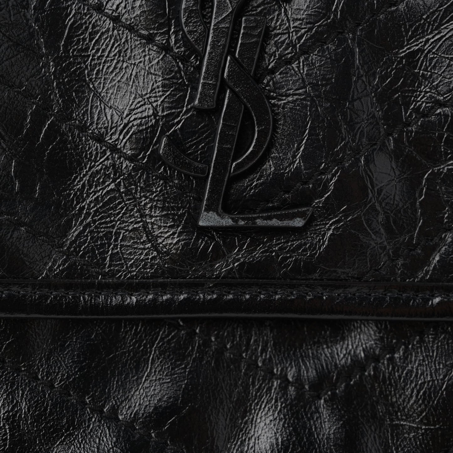 Crinkled Calfskin Matelasse Monogram Medium Niki Chain Satchel Black