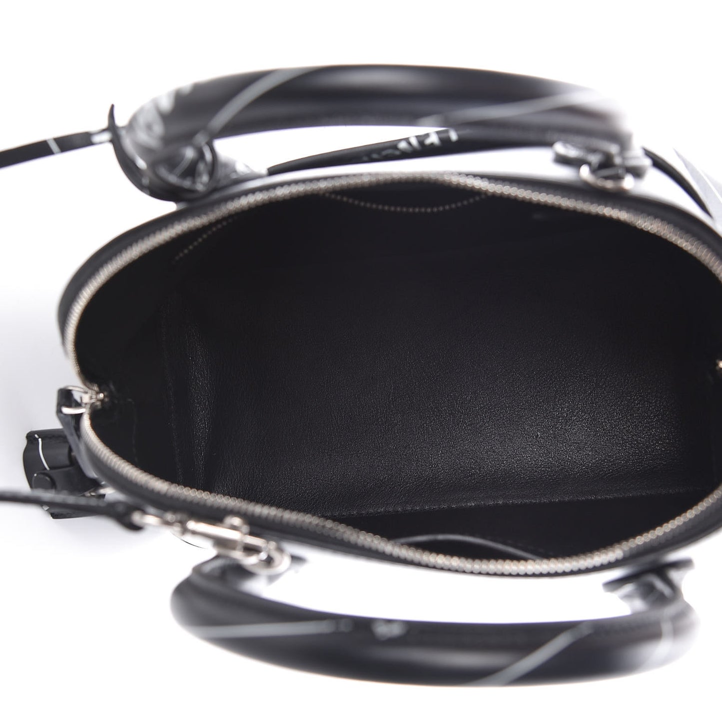 Calfskin Logo Print S Ville Top Handle Bag Black White