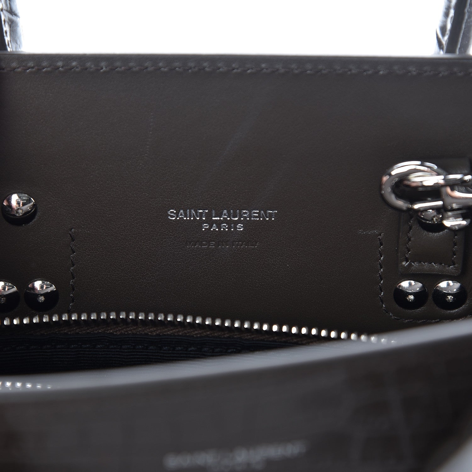 Saint Laurent Calfskin Crocodile Embossed Baby Sac De Jour Dark Brown 7 of 10