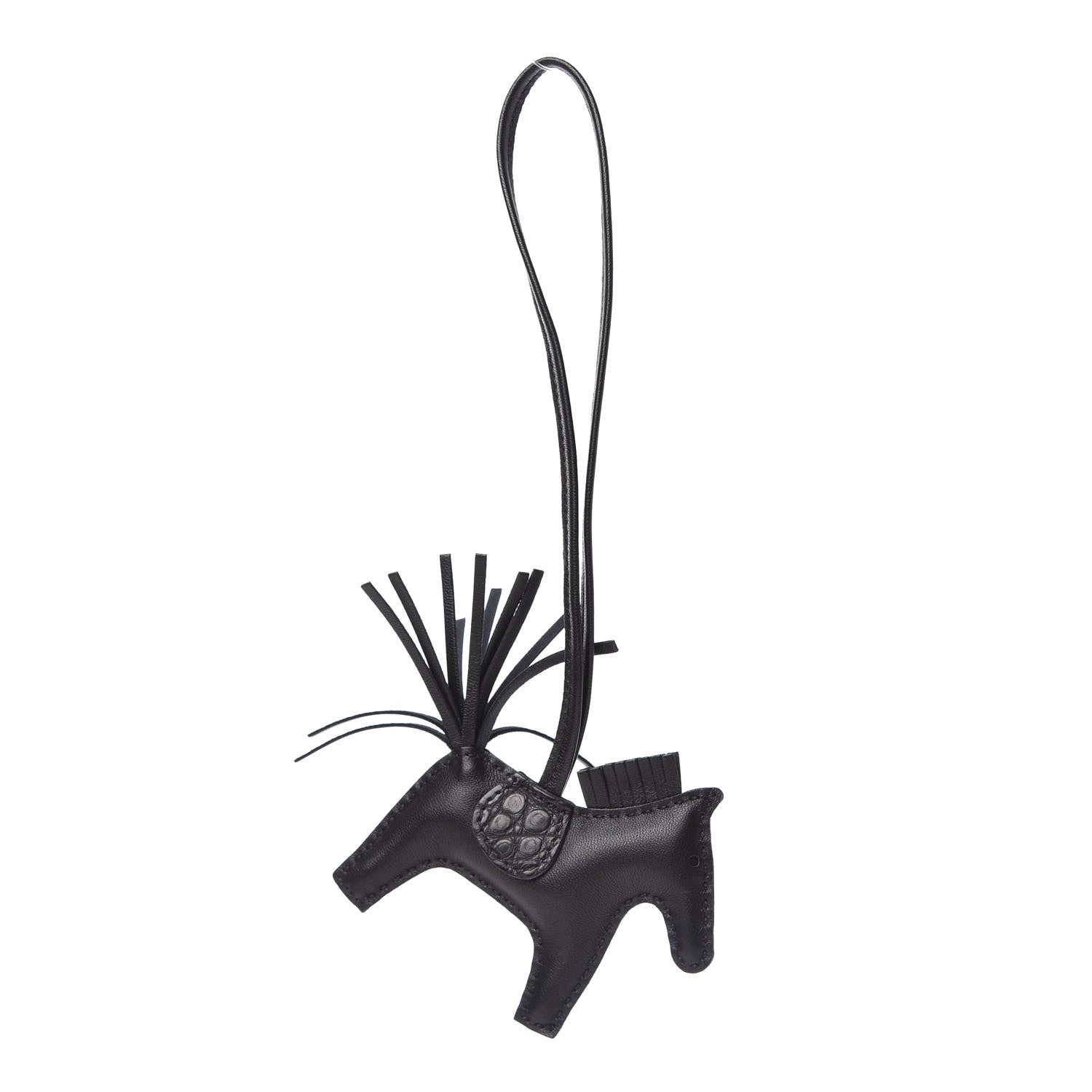 Hermes Milo Lambskin Matte Alligator Touch Grigri Rodeo Horse Bag Charm PM So Black 1 of 5