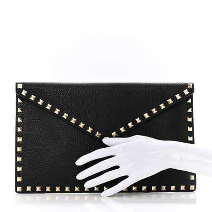 Valentino Garavani Pebbled Calfskin Large Rockstud Envelope Clutch Black 2 of 7